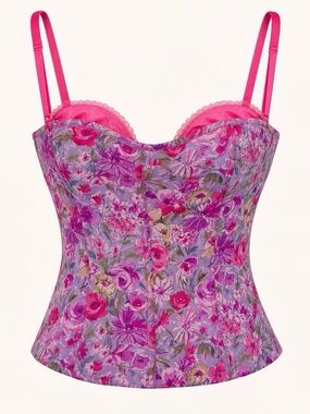 Victoria’s Secret Floral Mesh Corset Bustier Top Purple Pink Strapless Y2K SizeS